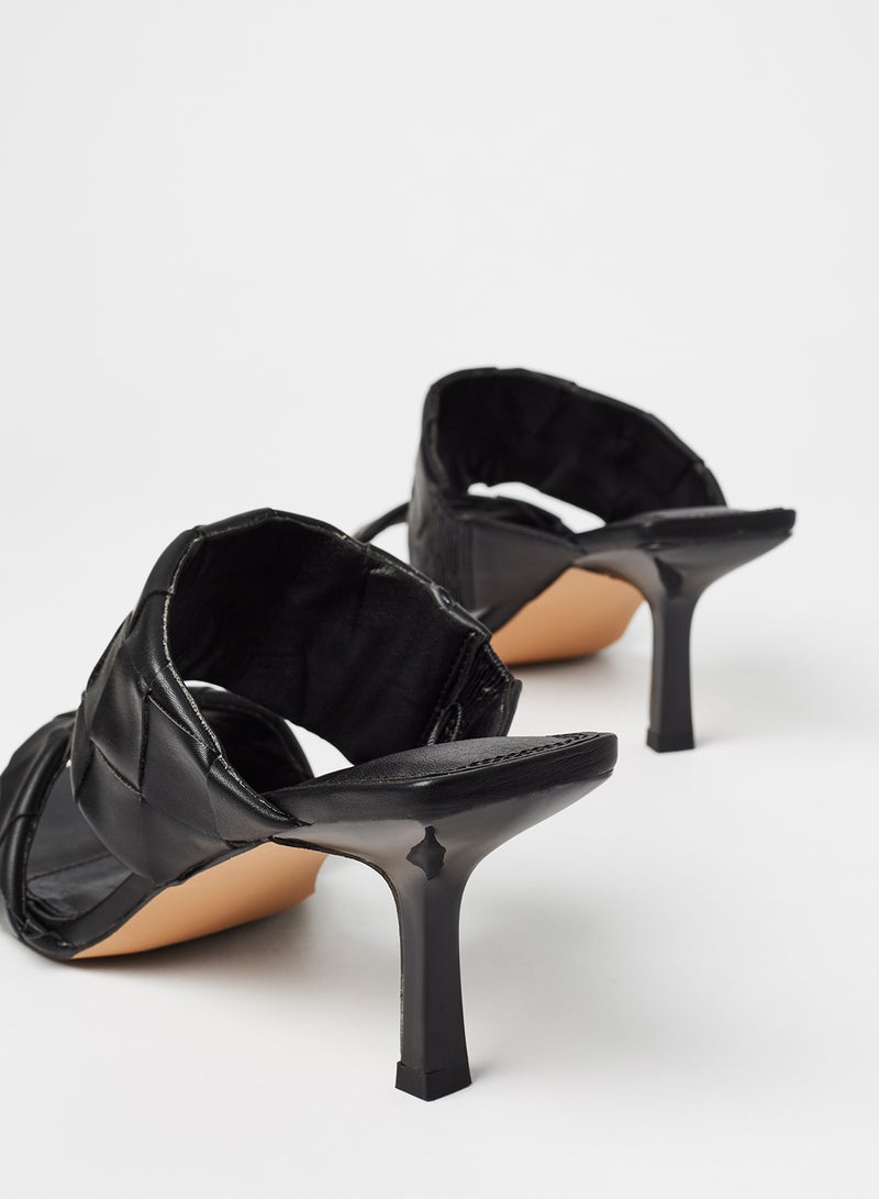 Reserved - Woven Pattern Mid Heel Sandals Black - Image 1