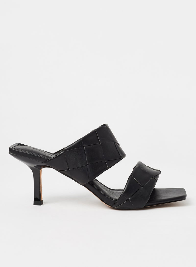Reserved - Woven Pattern Mid Heel Sandals Black - Image 1