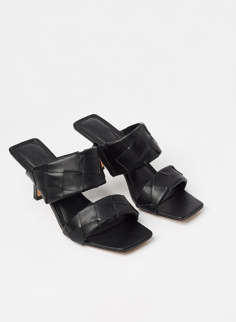 Reserved - Woven Pattern Mid Heel Sandals Black - Image 1