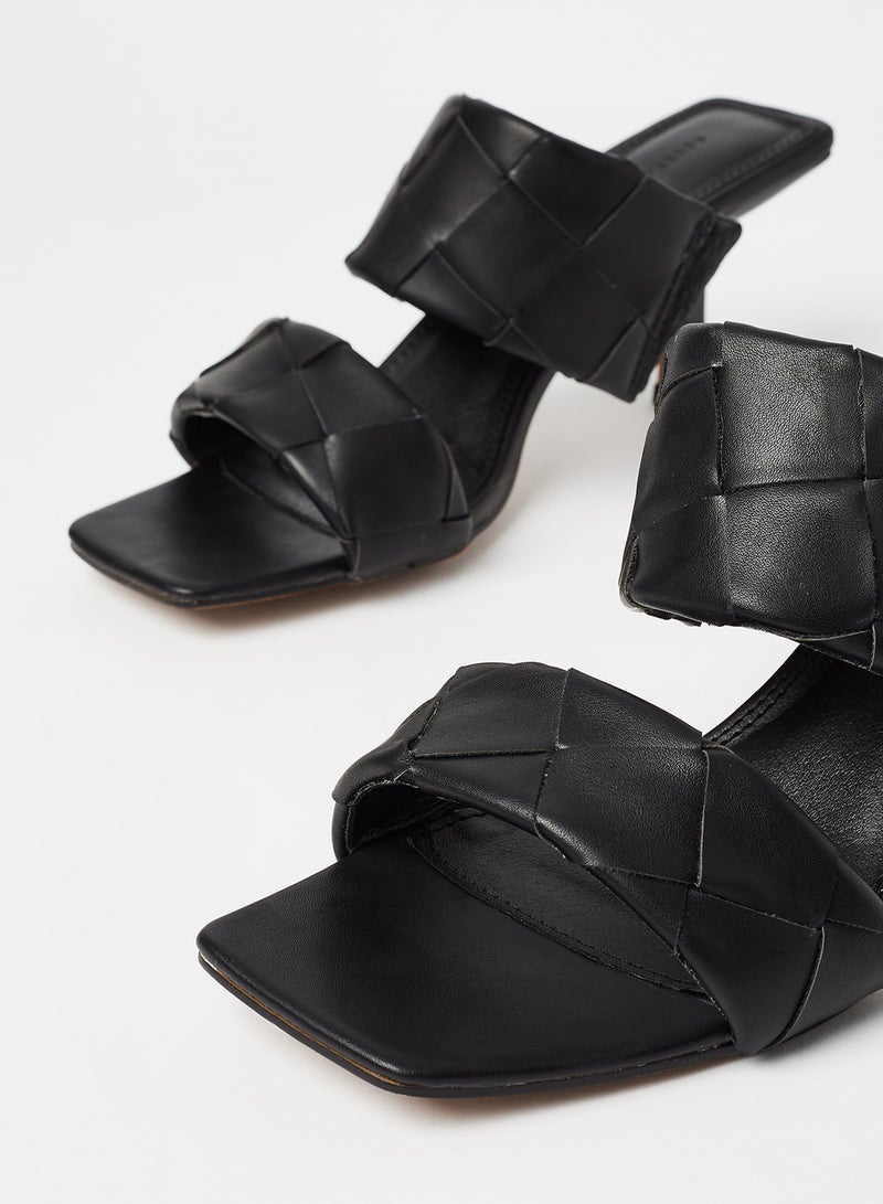Reserved - Woven Pattern Mid Heel Sandals Black - Image 1
