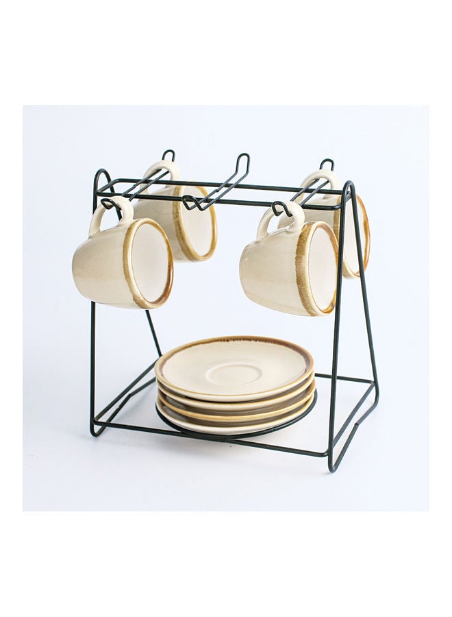 Shuer 8-Piece Cups And Saucers Set With Stand Beige 18.8x11.8x18.9cm  - Image 1