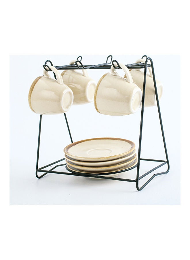 Shuer 8-Piece Cups And Saucers Set With Stand Beige 18.8x11.8x18.9cm  - Image 2