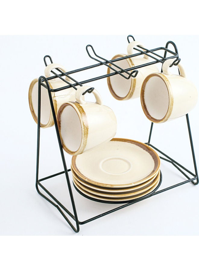 Shuer 8-Piece Cups And Saucers Set With Stand Beige 18.8x11.8x18.9cm  - Image 3
