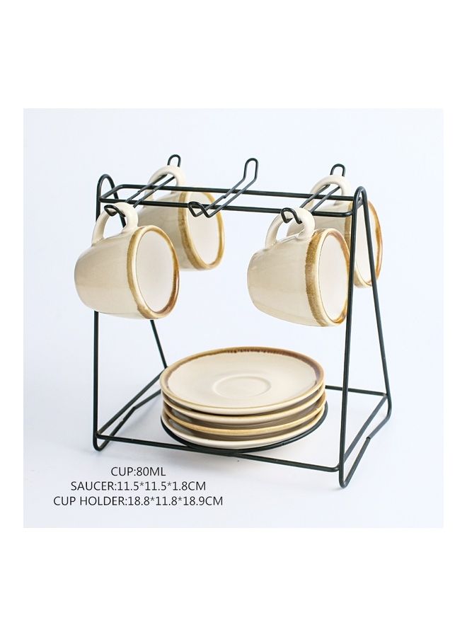 Shuer 8-Piece Cups And Saucers Set With Stand Beige 18.8x11.8x18.9cm  - Image 4