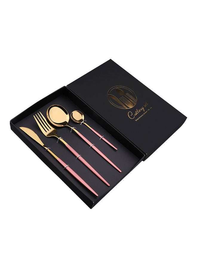4-Piece Simple Design Cutlery Gift Set Pink/Gold