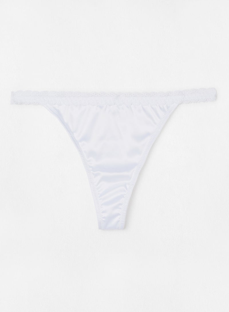 NA-KD - Lace Edge Thong Bottoms White - Image 1