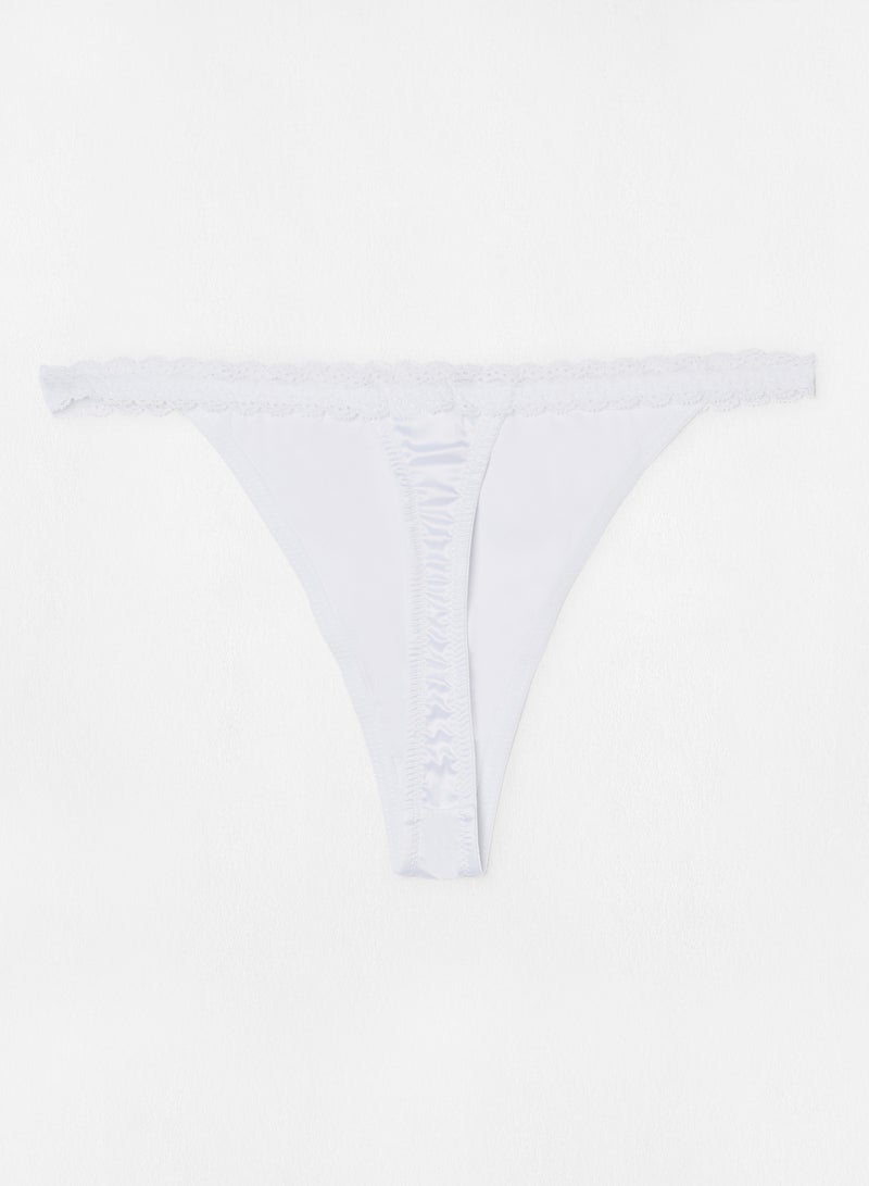 NA-KD - Lace Edge Thong Bottoms White - Image 1