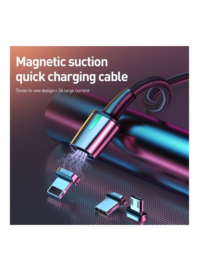 Baseus - Magnetic Charging Cable 3A Fast Charging, 3 in 1 Magnetic Heads with USB Data Transfer 480 Mbps, Nylon Braided Compatible with Android, iPhone, Samsung, Type C - 1m / Silver/Black - Image 1