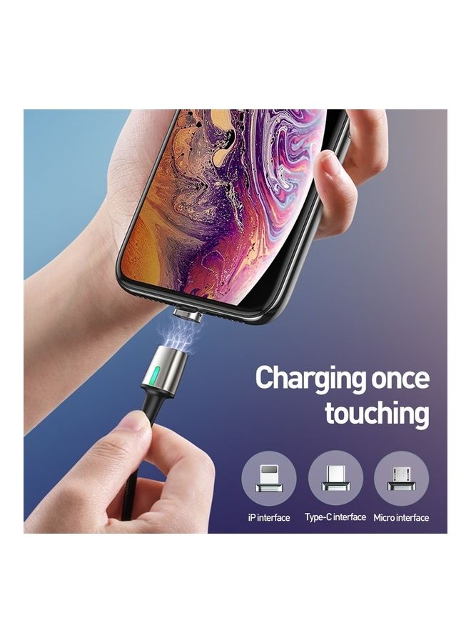 Baseus - Magnetic Charging Cable 3A Fast Charging, 3 in 1 Magnetic Heads with USB Data Transfer 480 Mbps, Nylon Braided Compatible with Android, iPhone, Samsung, Type C - 1m / Silver/Black - Image 1