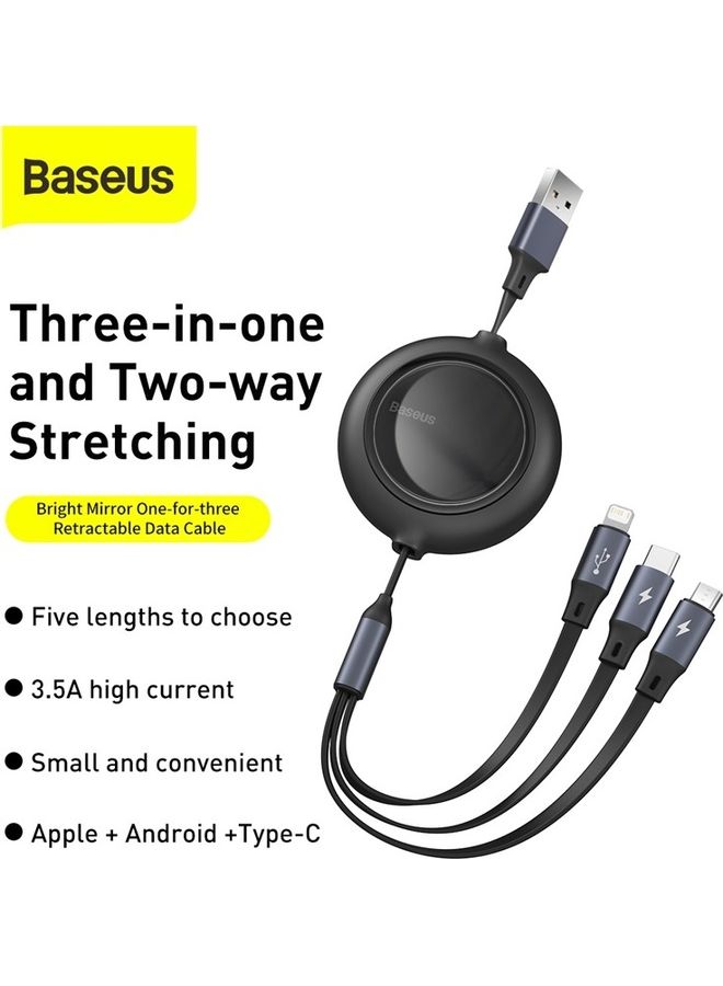 Baseus Retractable 3 in 1 Cable 1.2M, USB to Lightning Cable for iPhone 14 Pro Max Data Transfer and Charging for iPhone 13/12/11 Pro Max XS XR 8 Plus/ Micro Type C Fast Charging for Huawei Samsung Black  - Image 2