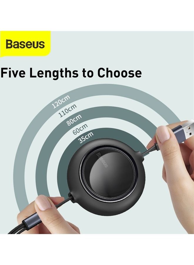 Baseus Retractable 3 in 1 Cable 1.2M, USB to Lightning Cable for iPhone 14 Pro Max Data Transfer and Charging for iPhone 13/12/11 Pro Max XS XR 8 Plus/ Micro Type C Fast Charging for Huawei Samsung Black  - Image 3