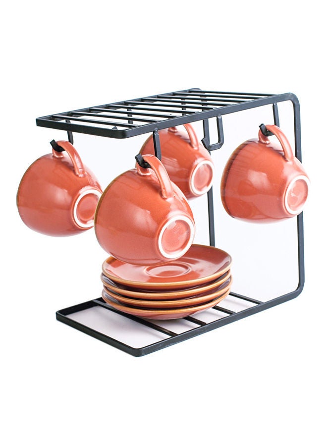 Shuer - 4-Piece Ceramic Tea Cup And Saucer With Stand Orange 16x16x2cm - Image 1