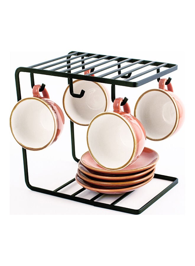 Shuer - 4-Piece Ceramic Tea Cup And Saucer With Stand Orange 16x16x2cm - Image 1