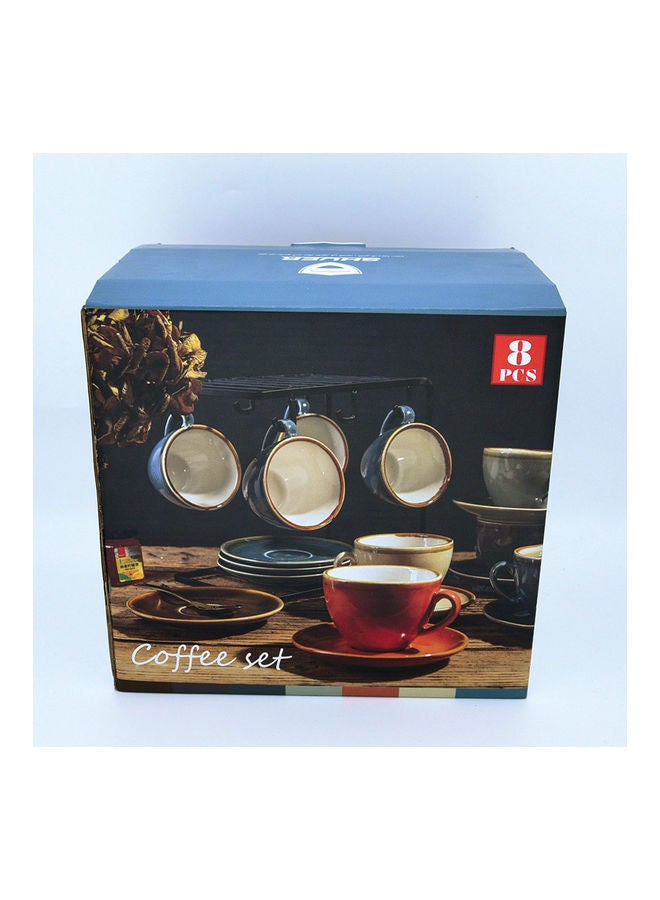 Shuer - 4-Piece Ceramic Tea Cup And Saucer With Stand Orange 16x16x2cm - Image 1