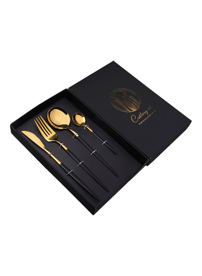 4-Piece Simple Design Cutlery Gift Set Black/Gold