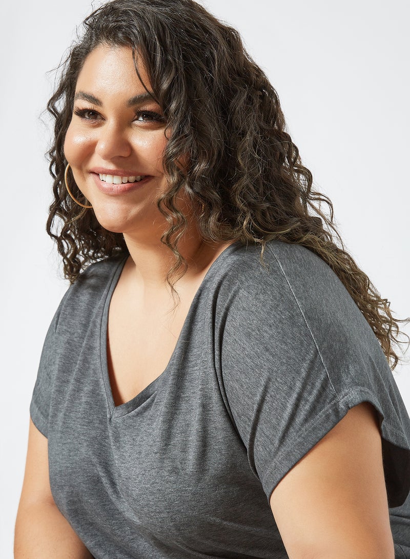 Only Carmakoma - Curvy V-Neck T-Shirt Grey - Image 1
