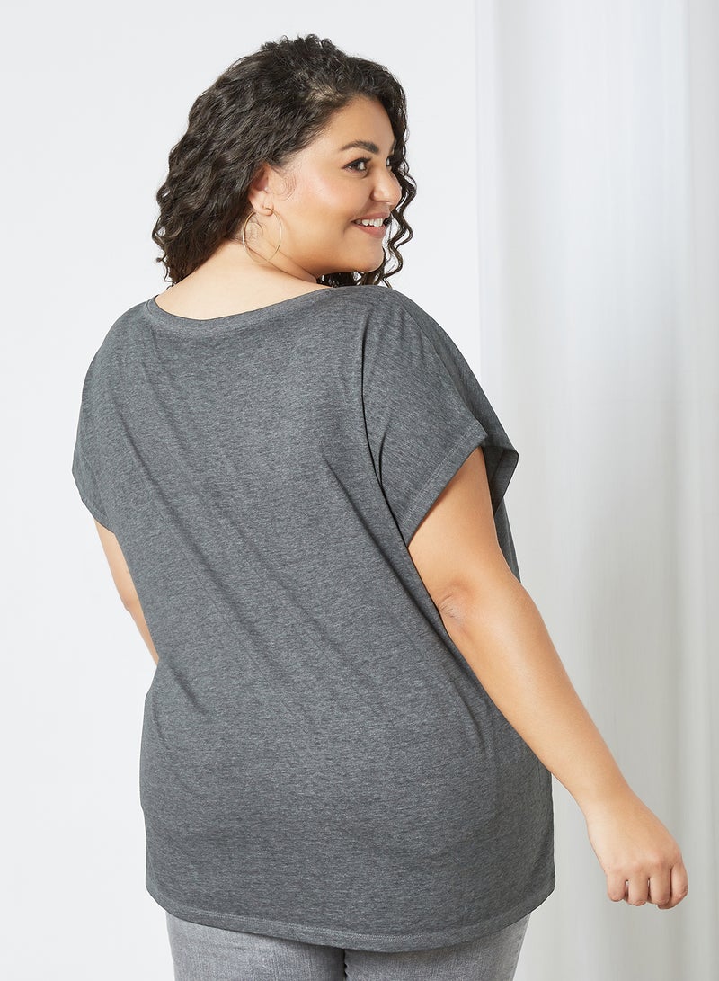 Only Carmakoma - Curvy V-Neck T-Shirt Grey - Image 1