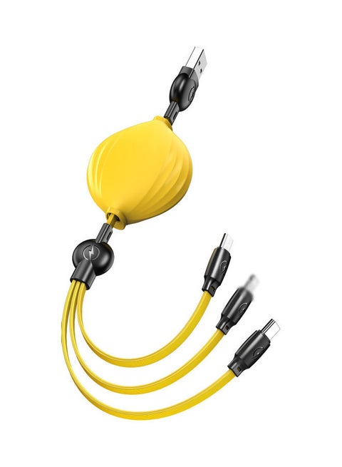 3 in 1 Retractable Fast Charger Cord with Type C/Micro-B/iOS Yellow