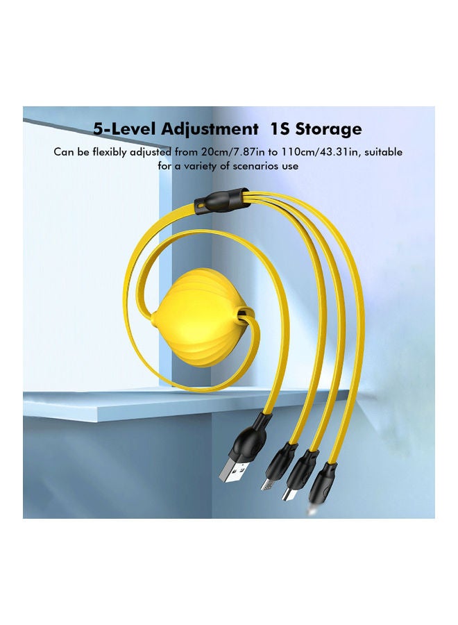 Generic - 3 in 1 Retractable Fast Charger Cord with Type C/Micro-B/iOS Yellow - Image 1