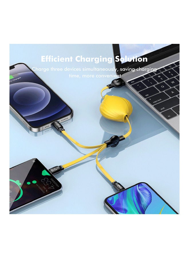 Generic - 3 in 1 Retractable Fast Charger Cord with Type C/Micro-B/iOS Yellow - Image 1