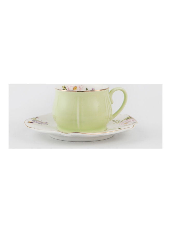 Shuer - 2-Piece Ergonomically Designed Fade-Proof Comfortable Grip Small Five Leaf Cup And Saucer Green/White 115ml - Image 1