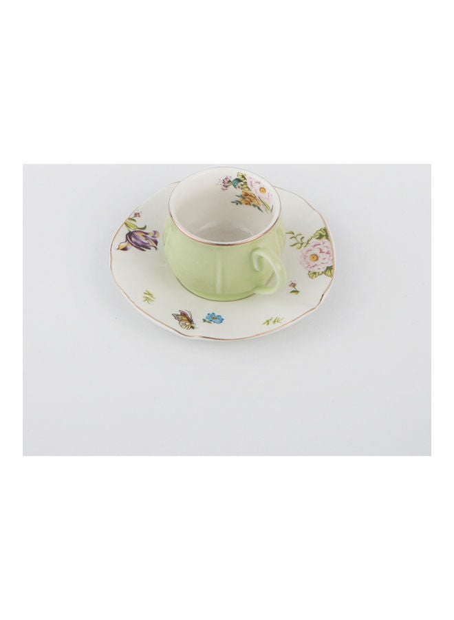 Shuer - 2-Piece Ergonomically Designed Fade-Proof Comfortable Grip Small Five Leaf Cup And Saucer Green/White 115ml - Image 1
