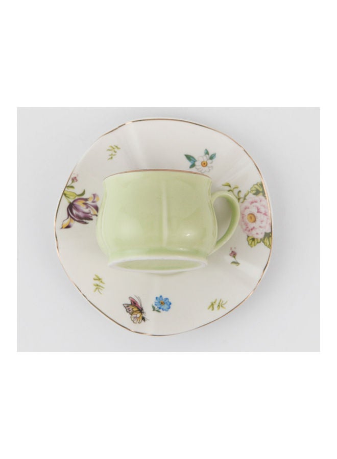 Shuer - 2-Piece Ergonomically Designed Fade-Proof Comfortable Grip Small Five Leaf Cup And Saucer Green/White 115ml - Image 1