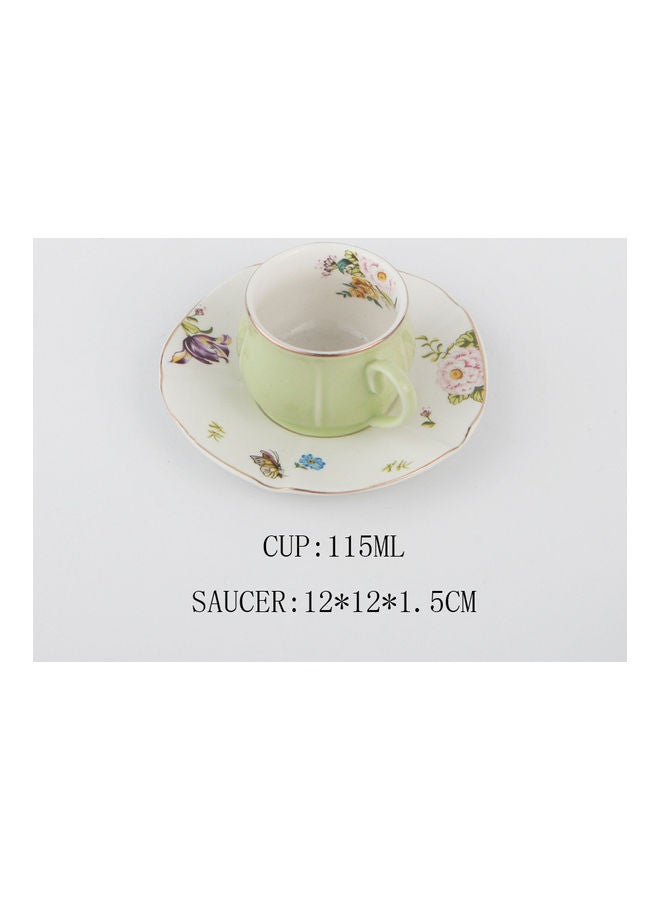 Shuer - 2-Piece Ergonomically Designed Fade-Proof Comfortable Grip Small Five Leaf Cup And Saucer Green/White 115ml - Image 1