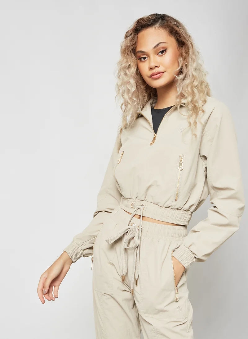 Sian Marie Woven Cropped Sweatshirt Beige
