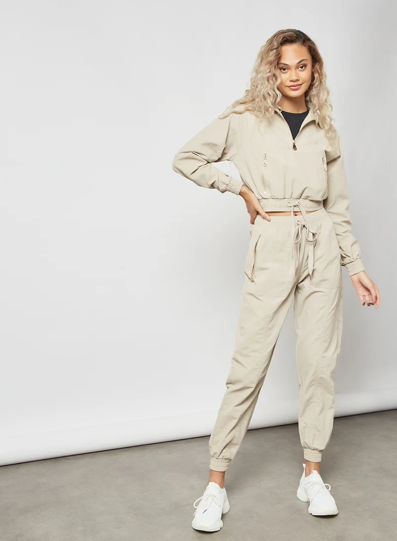 Sian Marie Woven Cropped Sweatshirt Beige