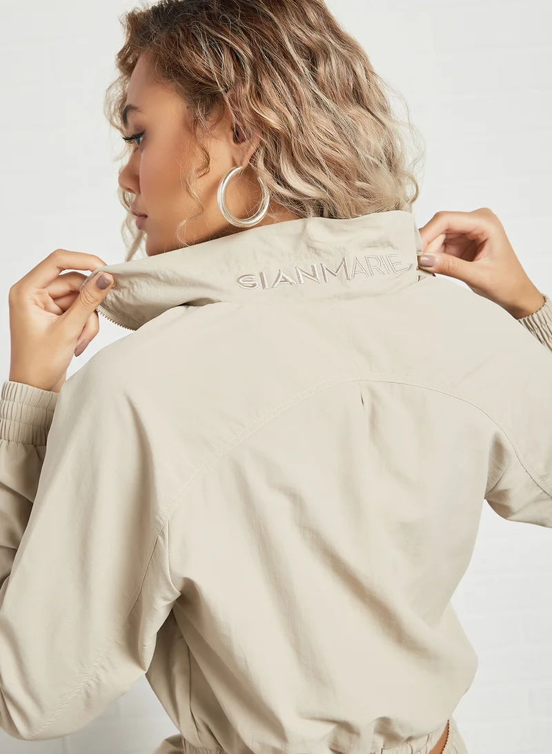Sian Marie Woven Cropped Sweatshirt Beige
