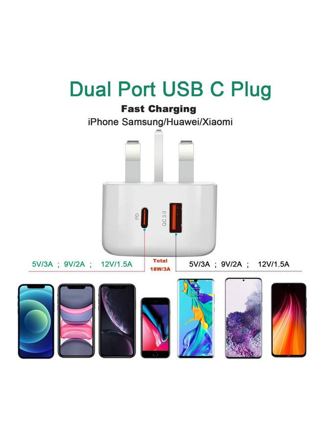 Rock Pow - 20W USB Type C Fast Charger PD Dual Port Power Delivery 3.0 Adapter Plug for iPhone 12 11 Pro Max X XR XS 8 SE 2020 iPad Samsung S20 Huawei P40 P30, White - Image 1