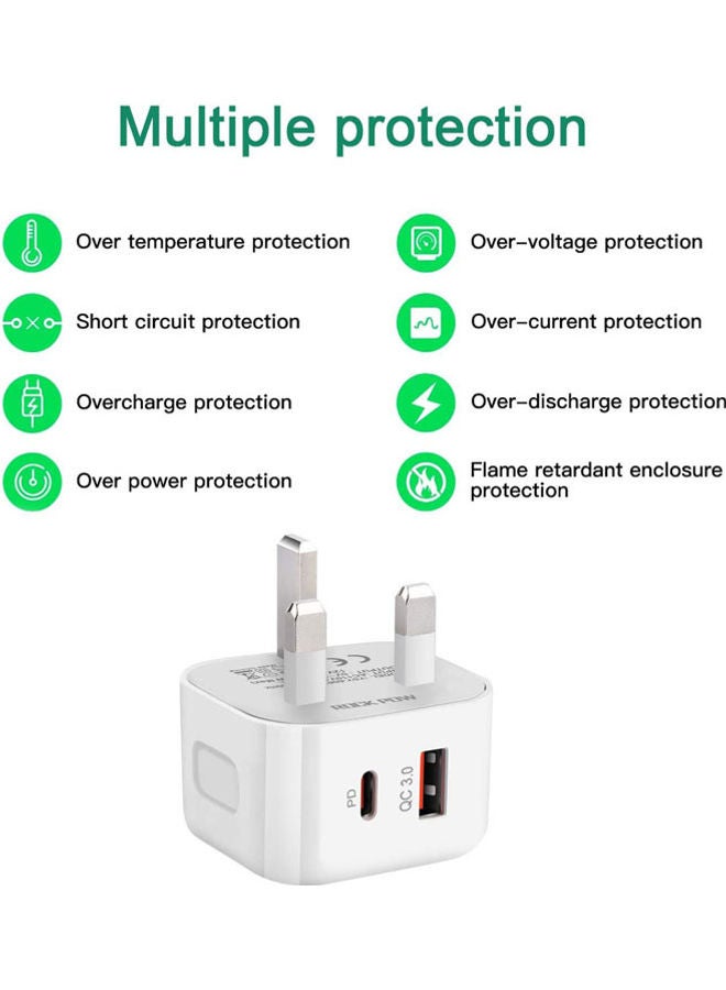 Rock Pow - 20W USB Type C Fast Charger PD Dual Port Power Delivery 3.0 Adapter Plug for iPhone 12 11 Pro Max X XR XS 8 SE 2020 iPad Samsung S20 Huawei P40 P30, White - Image 1
