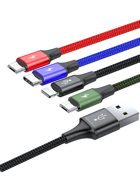 4-In-1 Data Sync Cable For IP(2) With Type-C And Micro 3.5A 1.2 meter Multicolour