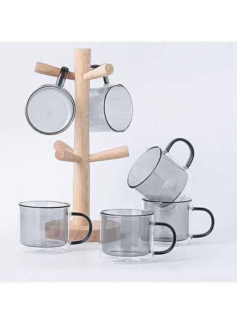6-Piece Double Layer Glass Set With Wooden Frame Grey
