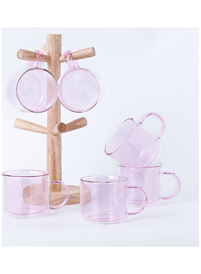 6-Piece Double Layer Glass Set With Wooden Frame Pink