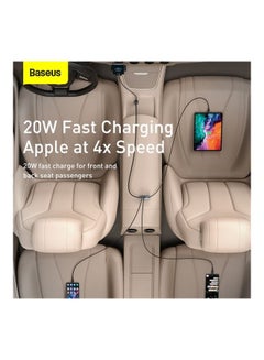 Baseus 120W Multi USB Car Charger [QC3.0 & PD 3.0] 30Wx4 Ports Fast Car Charger USB C for Phones/Tablets/Switch, 5FT Cable for Back Seat Charging -CCBT (3 USB + 1 TYPE C) Grey  - Image 3