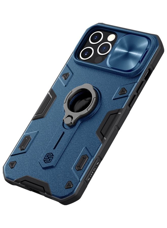 Nillkin CamShield Armor Case With Ring Kick Stand and Apple Logo Cutout For iPhone 12 Pro Max Blue  - Image 2