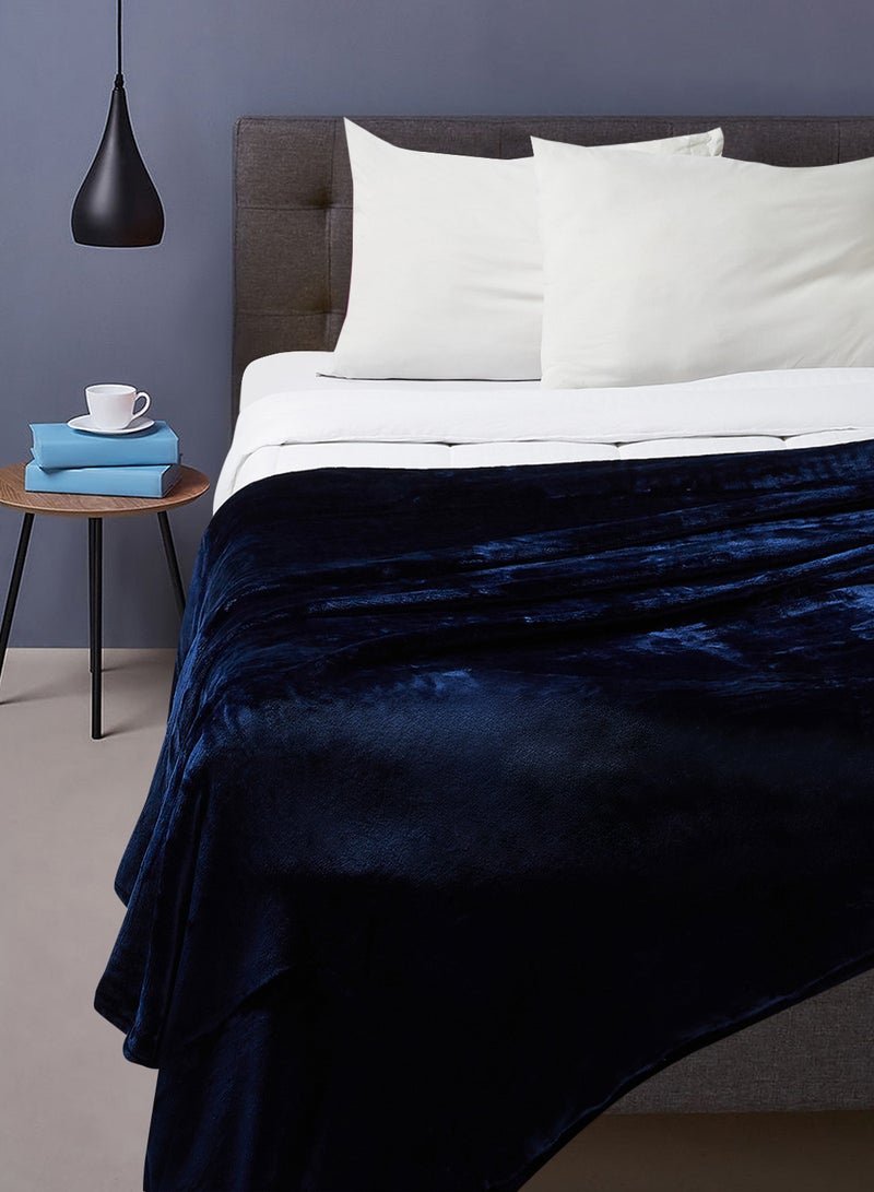 Noon East - Lightweight Summer Blanket King Size 310 GSM Extra Soft Fleece All Season Blanket Bed And Sofa Throw Dark Blue 220 x 230cm - Image 1