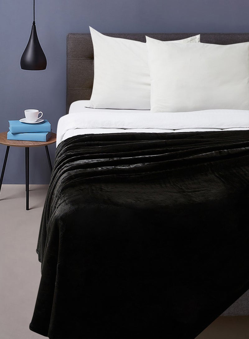 Noon East - Lightweight Summer Blanket King Size 310 GSM Extra Soft Fleece All Season Blanket Bed And Sofa Throw Black 220 x 230cm - Image 1