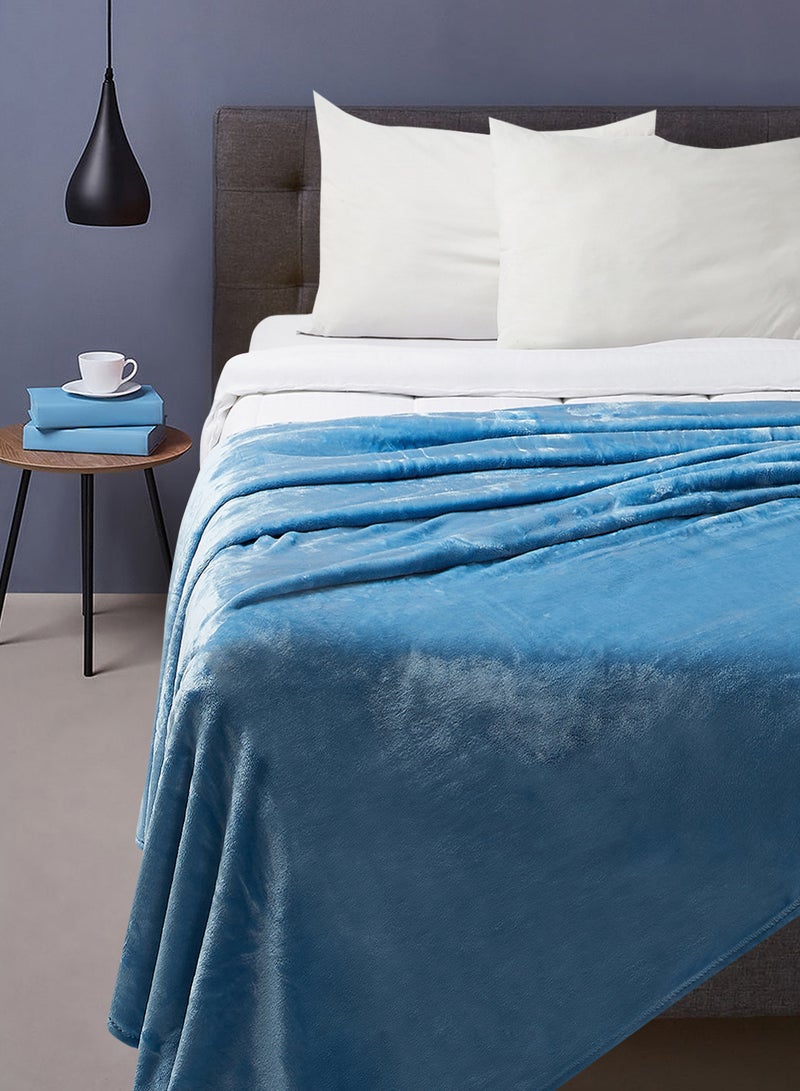 Noon East - Lightweight Summer Blanket Queen Size 310 GSM Extra Soft Fleece All Season Blanket And Sofa Throw Blue 150 x 200cm - Image 1