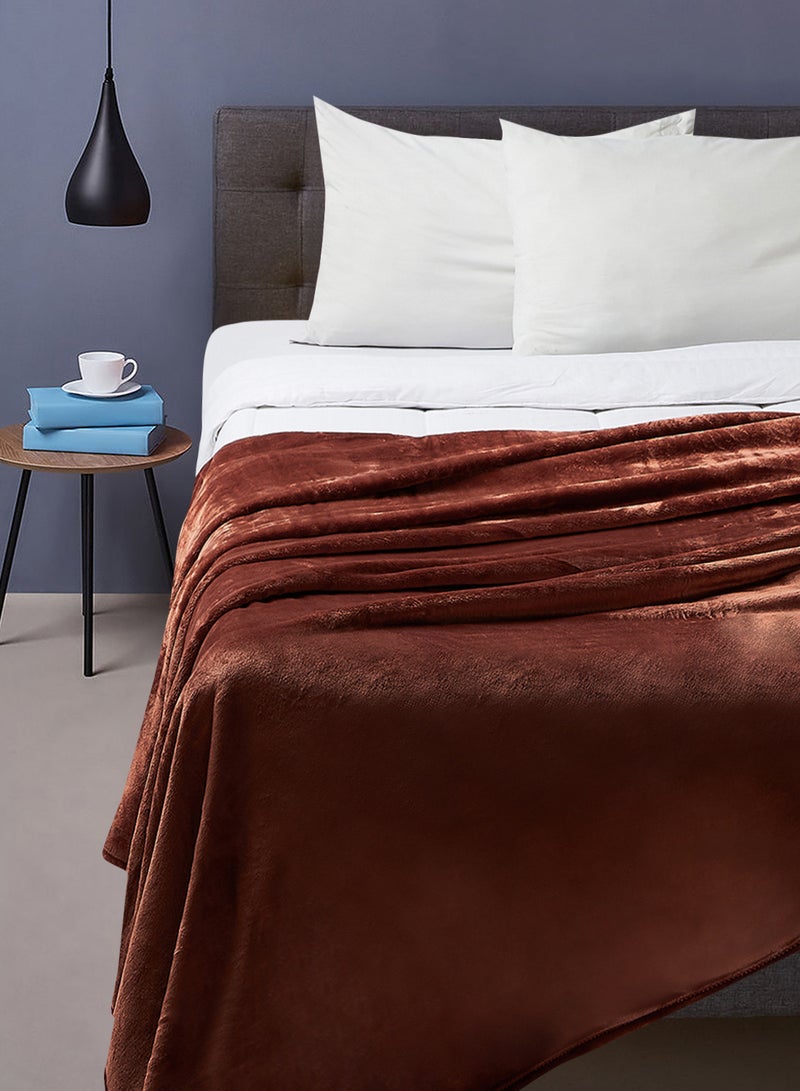 Noon East - Lightweight Summer Blanket King Polyester Size 310 GSM Extra Soft Fleece All Season Blanket Bed And Sofa Throw Brown 220 x 230cm - Image 1