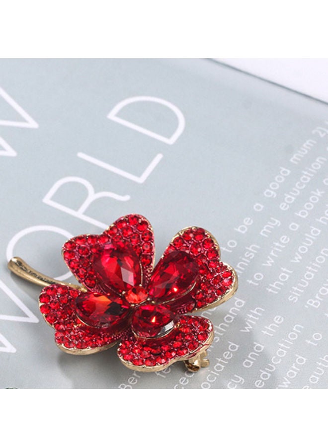 Italian Four-Leaf Clover Inlaid Zircon Brooch