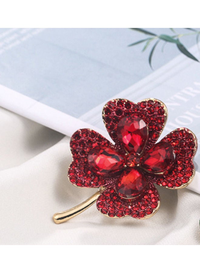 Italian Four-Leaf Clover Inlaid Zircon Brooch