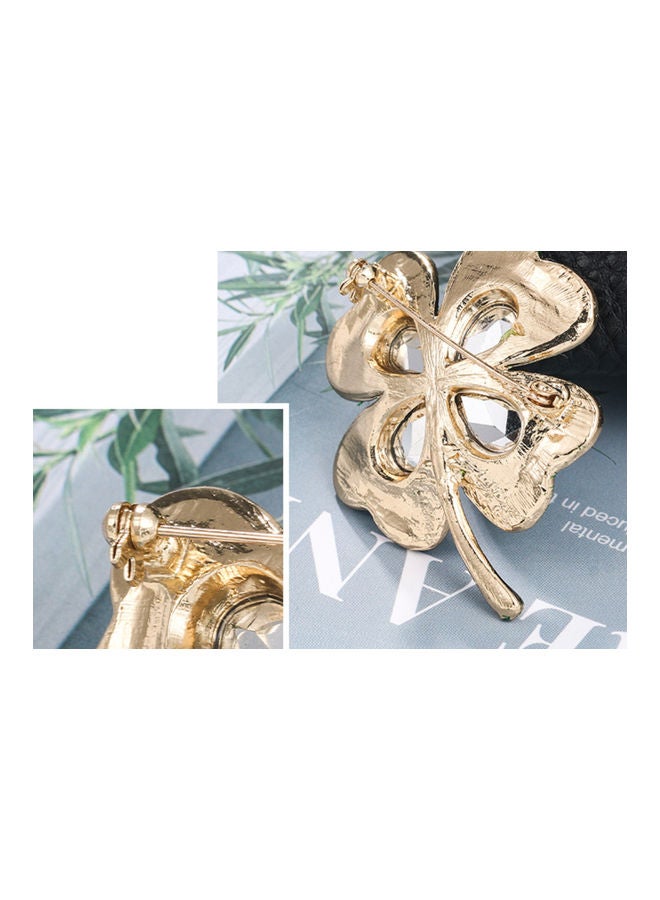 Italian Four-Leaf Clover Inlaid Zircon Brooch