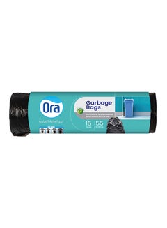 ORA Viva Garbage Bags Drawstring Heavy Duty 55Gallon 15 Bags Black  - Image 1