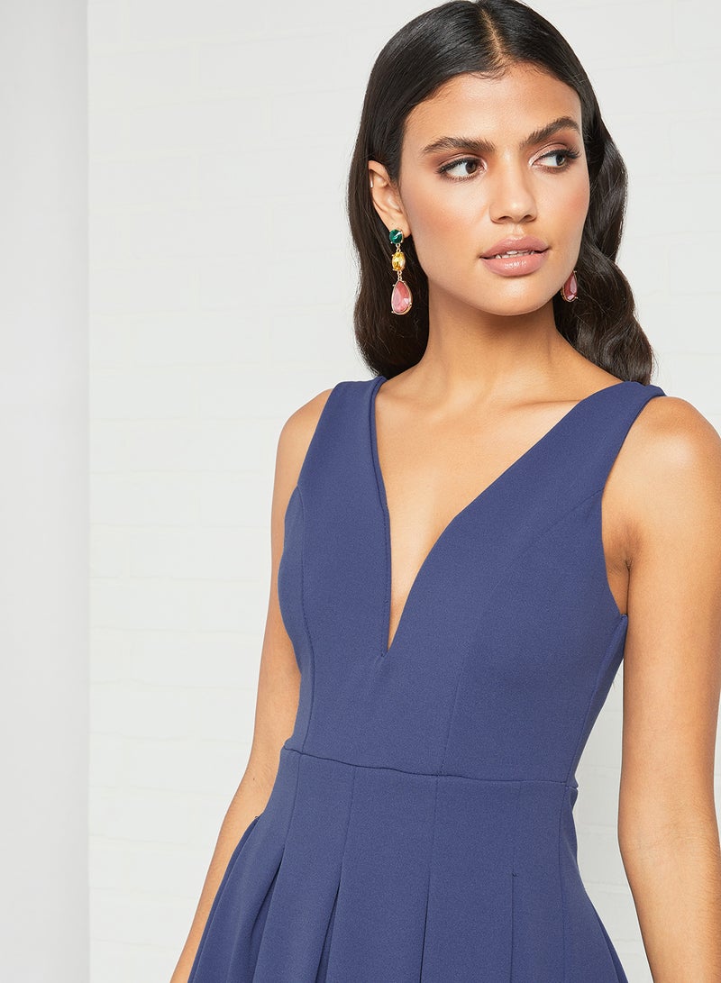 WaL G Italy - Padded Plunge Neck Mini Dress Blue - Image 1