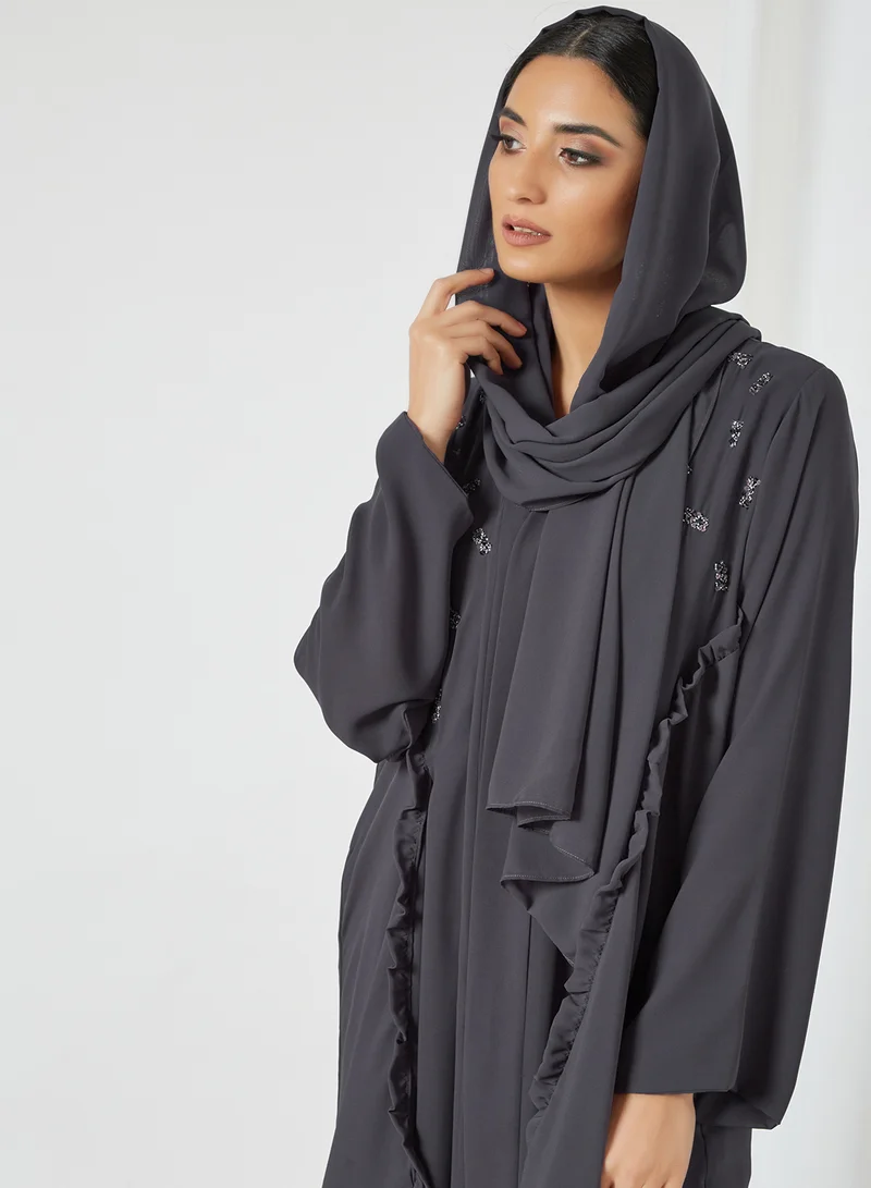 7EVENTY3 Embellished Ruffle Abaya