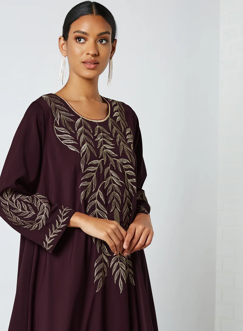 Coco Desert Leaf Embroidered Abaya Red