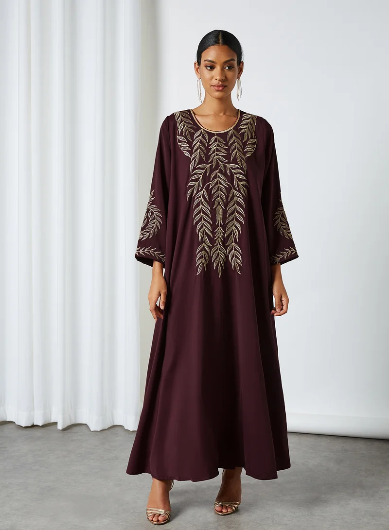 Coco Desert Leaf Embroidered Abaya Red
